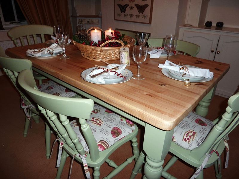 painted pine kitchen table and chair