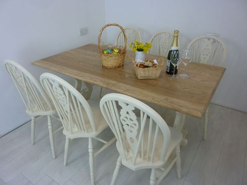 Picture of 5ft Solid Oak Bench Farmhouse Table and 6 Wheelback Chairs