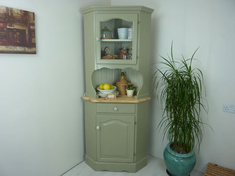 Country Style Pine Corner Dresser Painted Vintage Antique