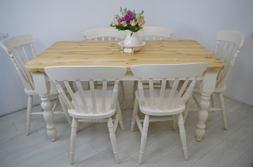 Picture of Pine Farmhouse Table and 6 Beech Slat Back Chairs