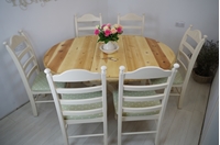 Picture of Oval pine pedestal table and 6 beech ladder backed chairs 