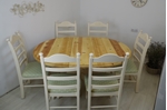 Picture of Oval pine pedestal table and 6 beech ladder backed chairs 