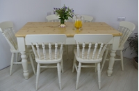 Picture of Pine Farmhouse Table with 2 drawers and 6 Beech Spindle Back Chairs