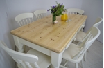 Picture of Pine Farmhouse Table with 2 drawers and 6 Beech Spindle Back Chairs