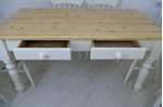 Picture of Pine Farmhouse Table with 2 drawers and 6 Beech Spindle Back Chairs