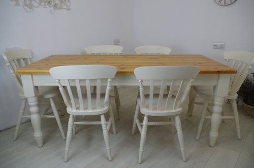 Picture of Six foot long Pine Farmhouse Table with 6 Beech Slat Back Chairs