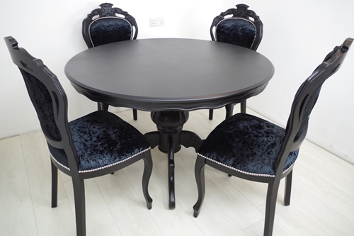 Picture of Louis French Style Round Pedestal Table + 4 Chairs in Black