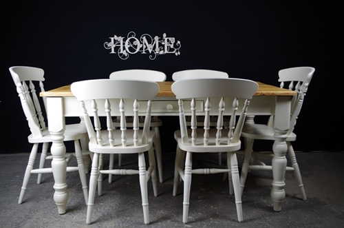 Picture of Rustic Pine 5ft Farmhouse table + 6 Spindle Back chairs