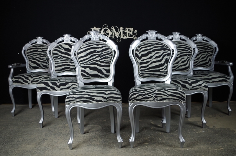 Silver Louis Style Chairs With Zebra Print Fabric Painted Vintage