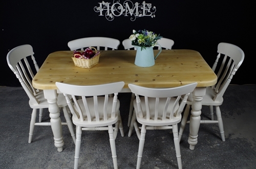 Picture of 5ft Pine Farmhouse Table + 6 Beech Slat Back Chairs
