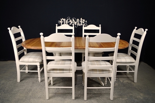 Picture of Oval Pine Twin Pedestal Table + 6 beech ladder backed chairs 