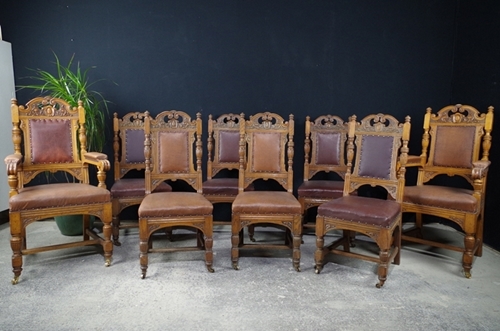 Picture of Antique Carved Oak Dining Chairs c1890