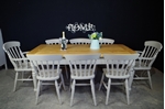 Picture of Lightly Distressed 6ft Pine Farmhouse Table + 8 Beech Slatback Chairs.