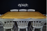 Picture of Lightly Distressed 6ft Pine Farmhouse Table + 8 Beech Slatback Chairs.