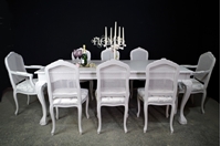 Picture of Large Vintage Carved Edge Dining Table + 8 Bergere Style Chairs