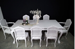 Picture of Large Vintage Carved Edge Dining Table + 8 Bergere Style Chairs