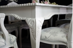 Picture of Large Vintage Carved Edge Dining Table + 8 Bergere Style Chairs