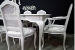 Picture of Large Vintage Carved Edge Dining Table + 8 Bergere Style Chairs