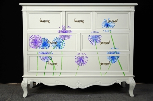 Picture of French Style 6 Drawer Chest with Artwork Blue/Lilac Alliums