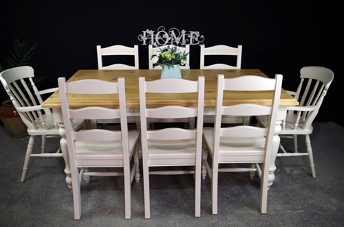 Picture of 6ft Carved Country Pine Farmhouse Table + 8 Chairs.