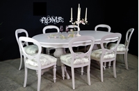 Picture of Large French Style Double Pedestal Dining Table + 8 Antique Balloon Back Chairs