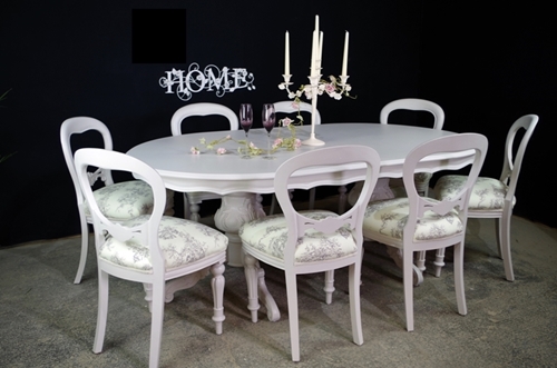 Picture of Large French Style Double Pedestal Dining Table + 8 Antique Balloon Back Chairs