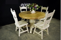 Picture of Round Oak Block Pedestal Table and 4 Oak Chairs 