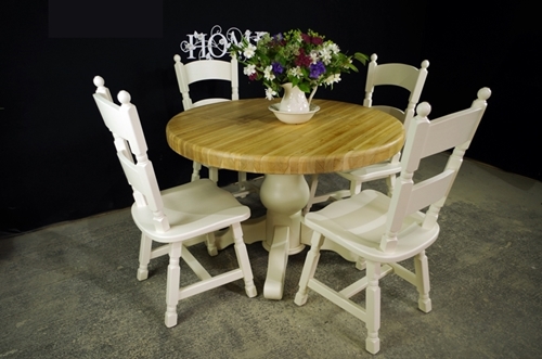 Picture of Round Oak Block Pedestal Table and 4 Oak Chairs 