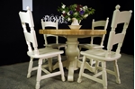 Picture of Round Oak Block Pedestal Table and 4 Oak Chairs 