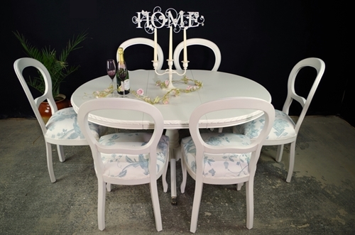 Picture of French Style Extending Dining Table and 6 Laura Ashley Upholstered Chairs