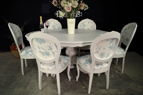 Picture of French Style Dining Table with 6 Laura Ashley Upholstered Chairs