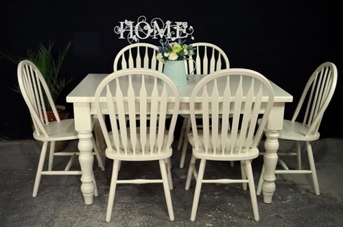 Picture of Painted Top Farmhouse Table + 6 Bow Back Chairs.