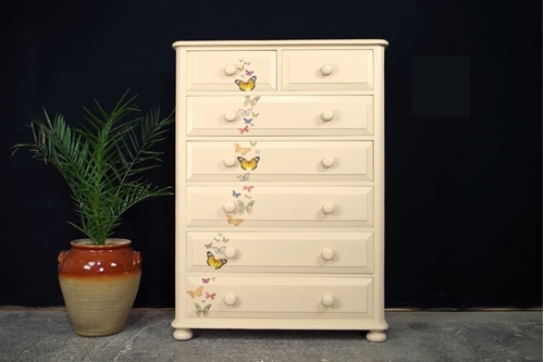 Picture of Tall Pine Vintage 7 Drawer Chest Kaleidoscope Of Butterflies