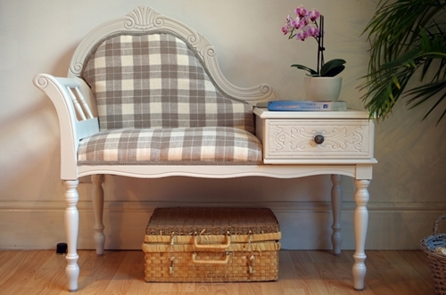 Picture of Vintage French Style Occasional Seat With Side Table and Drawer