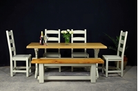 Picture of Oak Refectory 6 ft Table, 4 Oak Chairs + Rustic Pine Bench