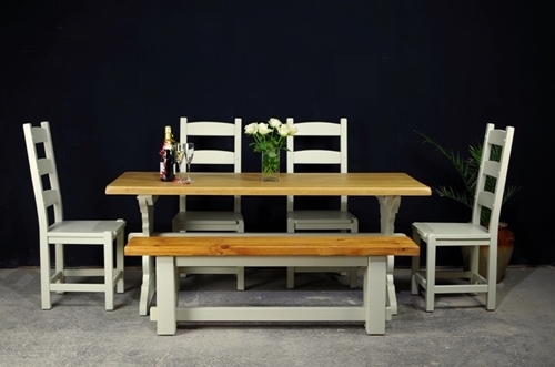 Picture of Oak Refectory 6 ft Table, 4 Oak Chairs + Rustic Pine Bench