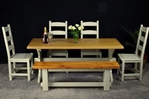 Picture of Oak Refectory 6 ft Table, 4 Oak Chairs + Rustic Pine Bench