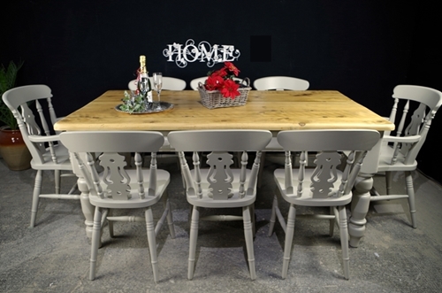 Picture of Large Reclaimed Pine 6ft Farmhouse Table and 8 Fiddleback Chairs