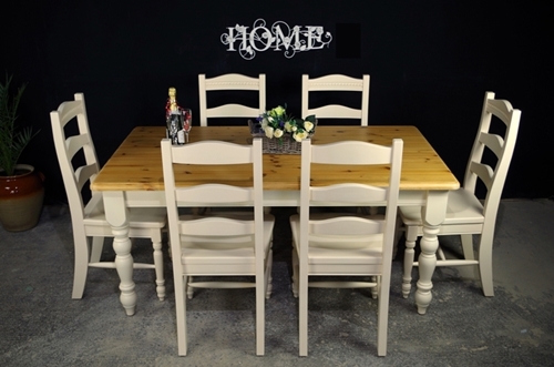Picture of 5ft 6in Pine Farmhouse Table + 6 Ladderback Chairs with carved detailing