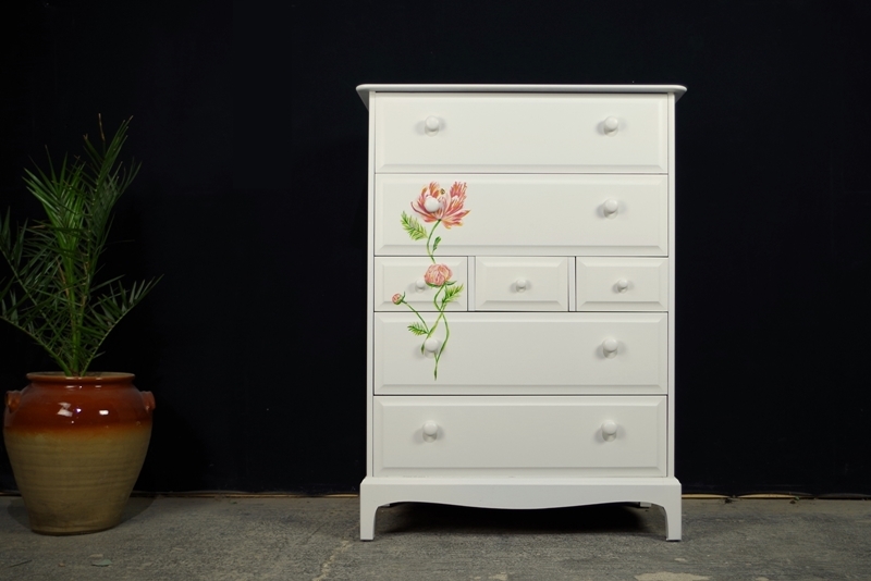 Stag Tall 7 Drawer Chest Peonies Roses Artistic Design Painted