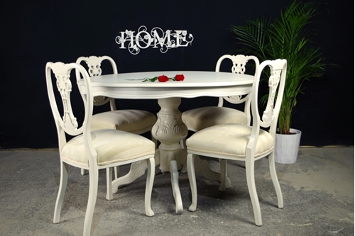 Picture of Round Louis style table with 4 Antique Lattice Back chairs