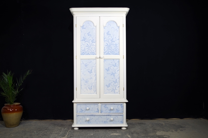 Picture of 2 Door Pine Wardrobe with Butterfly Lace Paint Effect