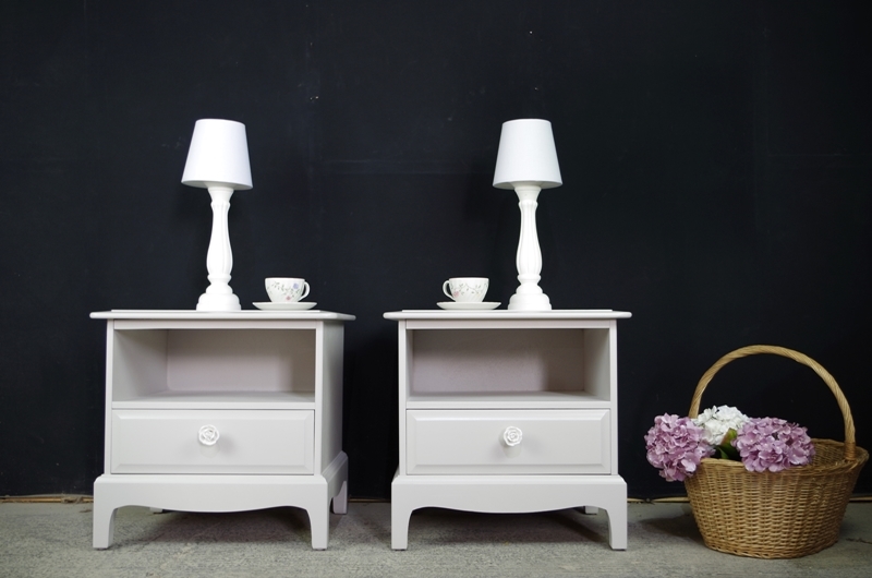 Pair Of Stag Bedside Tables In Pavilion Grey Painted Vintage