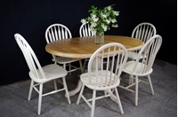 Picture of Oval pine pedestal table + 6  farmhouse bow back chairs