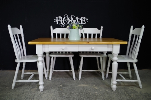 Picture of Two Drawer Pine Farmhouse Table and 4 Chairs