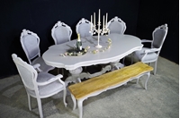 Picture of Large Italian Double Pedestal Dining Table + Louis Chairs + Bench