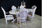 Picture of Large Italian Double Pedestal Dining Table + Louis Chairs + Bench