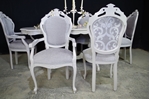 Picture of Large Italian Double Pedestal Dining Table + Louis Chairs + Bench
