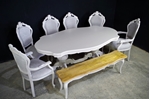 Picture of Large Italian Double Pedestal Dining Table + Louis Chairs + Bench