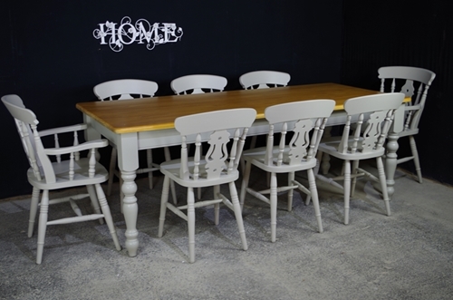 Picture of 7ft Pine Farmhouse Table + 8 Fiddleback Chairs.